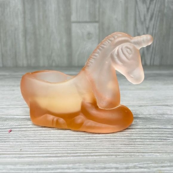 Pink Vaseline frosted glass unicorn trinket box candle dish - Picture 3 of 9